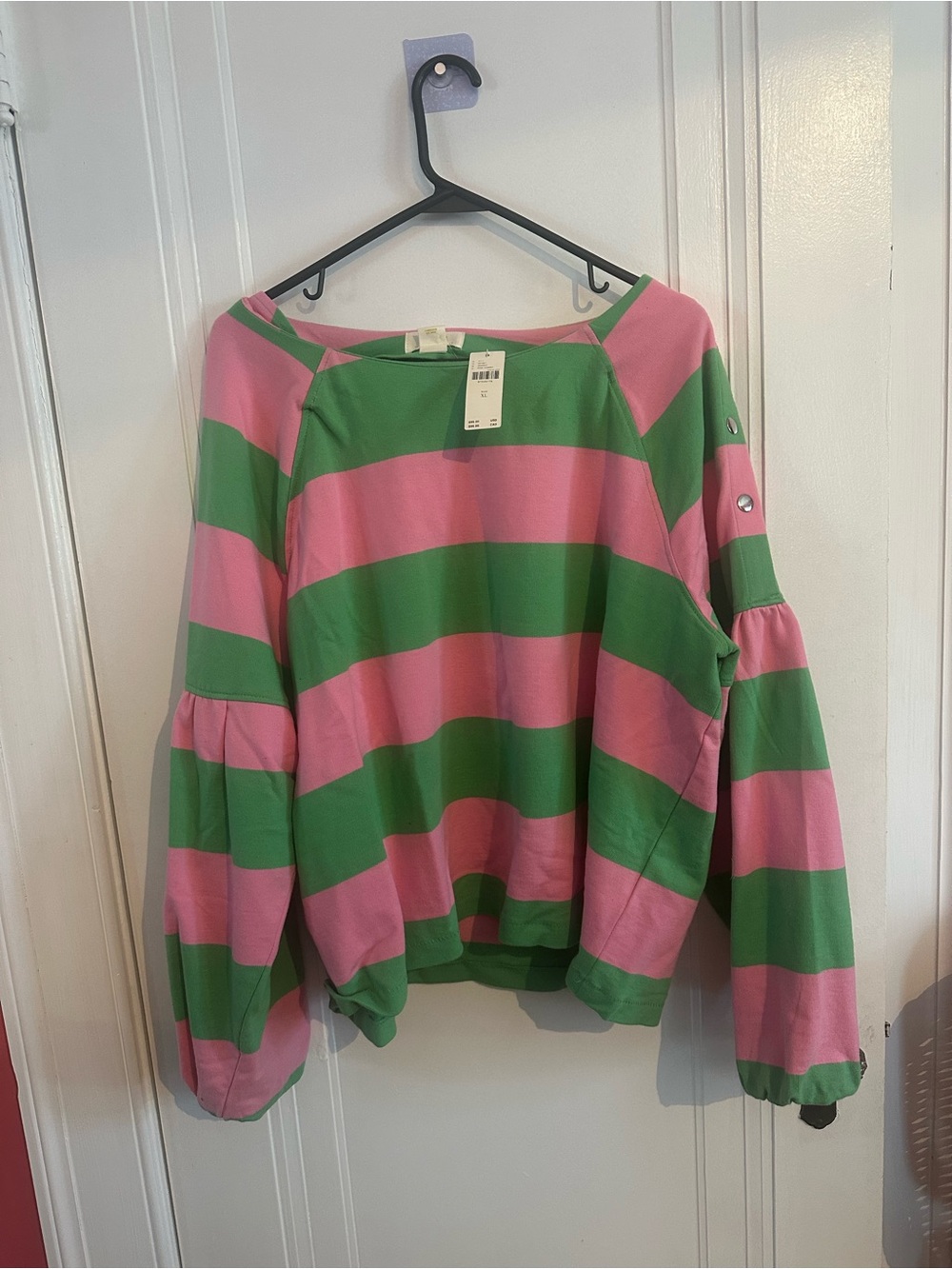 Anthropologie Maeve Pink and Green Striped Crewneck Top
